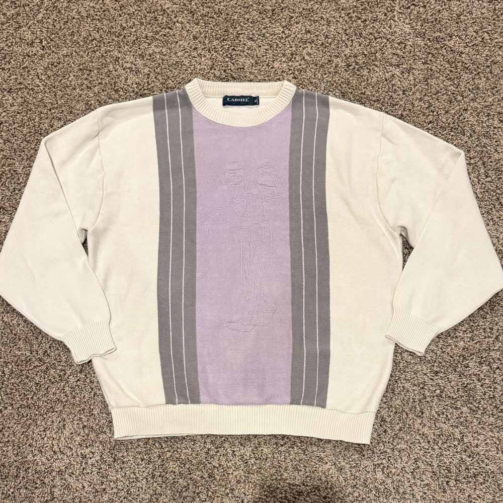 Vintage Caramel Cream and Gray Golf fCrewneck Sweater